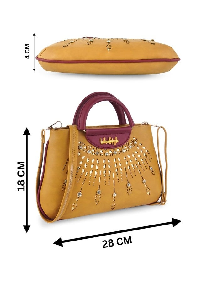 LIKE STYLE Women's Top Handle Bag with Detachable Strap Cutwork Sling Bag for Women (BEIGE) - Image 2